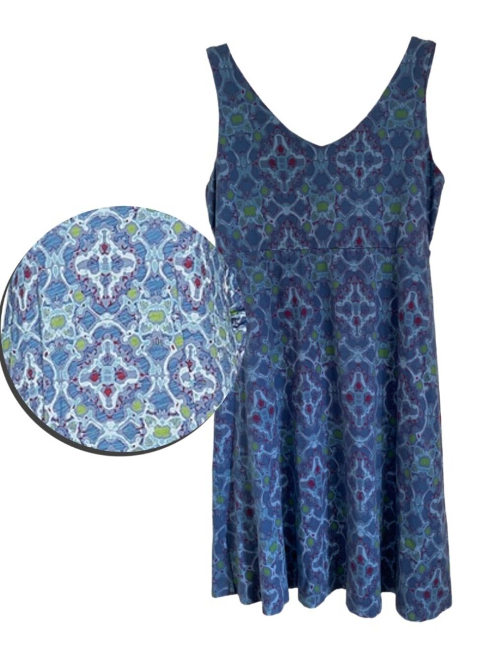 FRESH PRODUCE Deep Dive Blue Tile Play Olivia Sleeveless Mini Dress Sz L